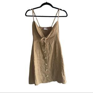 FAITHFULL THE BRAND Linen Sleeveless Button Front Mini Dress Camel M